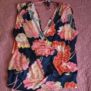 Veronica M Navy Floral Halter with Pink & Coral Accents☀️☀️